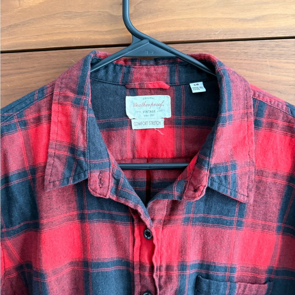 Weatherproof Red Black Plaid Long Sleeve Shirt L - Picture 8 of 9